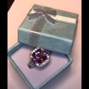 CZ Silver Plated Purple Amethyst Emerald Cut 7